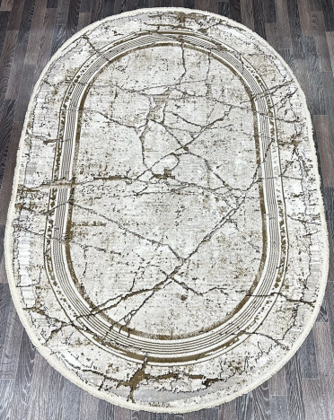 Ковер турецкий 16165-1 Gordion (Полиэстер хит-сет, бежевый, серый) овальный