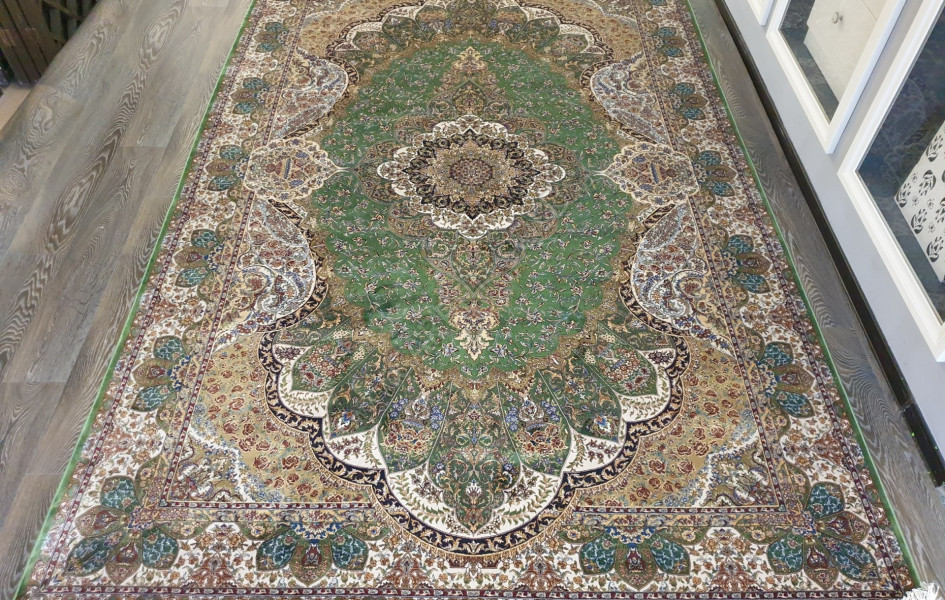 Турецкий ковёр шелковый QUM 2041- 9054E YESIL/BEJ