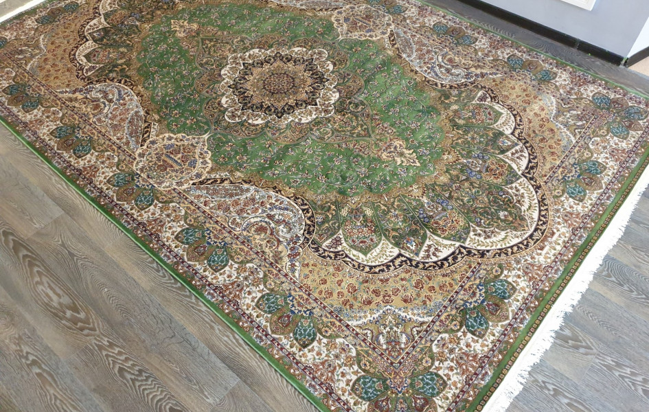 Турецкий ковёр шелковый QUM 2041- 9054E YESIL/BEJ
